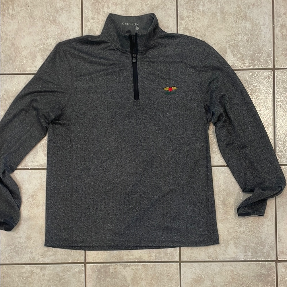Greyson Men's Dark Gray Quarter-Zip Pullover with Small Multi-Color Logo